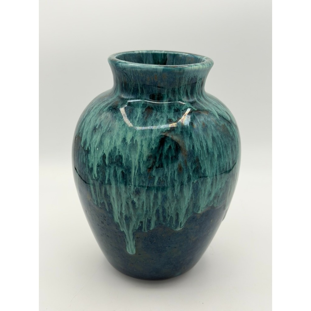 Vintage Studio Pottery Drip Glaze Vase Blue Green ~6" Tall